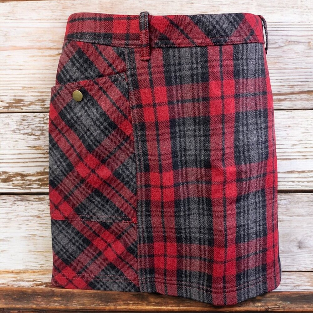 EDDIE‎ BAUER Red Gray Black Tartan Plaid Wool Blend Skirt